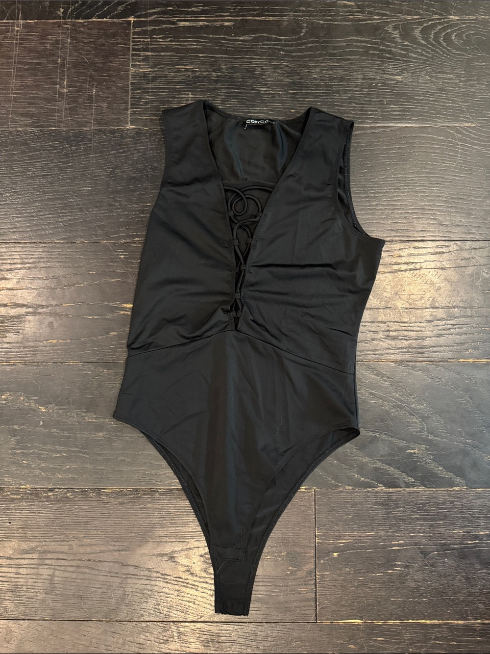 Sleeveless Black Lace-Up Bodysuit